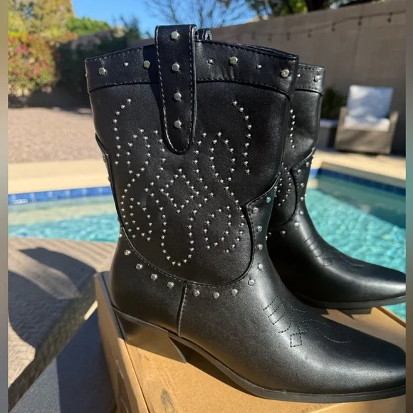 NWT London Rag Western Black Studded Boots! Hey Cowgirl!! - Picture 11 of 16